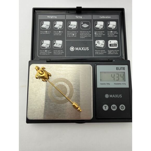 Vintage 60s Crown Trifari Turtle Stick Pin Gold Tone Figural Lapel Hat Pin - Picture 10 of 10